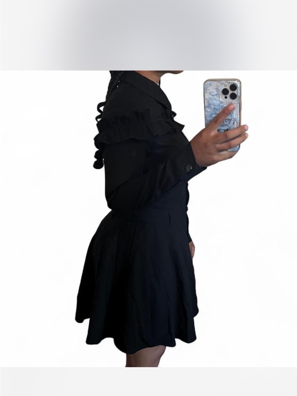 Black Ruffle Button-Front Peacoat - Picture 5 of 8